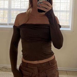 Princess Polly Chocolate Off-Shoulder Bodysuit